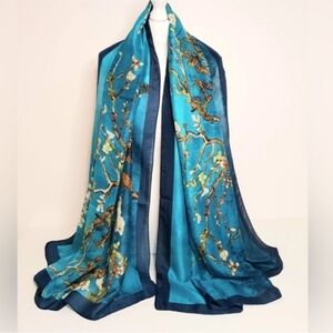 Van Gogh Artsy Shawl Wrap Scarf Oblong Floral Almond Blossom Blue